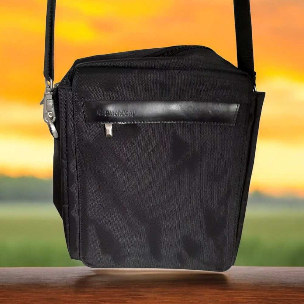 Vintage Blackberry Crossbody Tech Bag Black Unisex Travel School Work